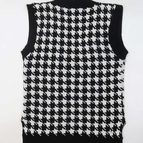 I SAW IT FIRST Womens Black V-Neck Geometric Acrylic Vest Jumper Size S