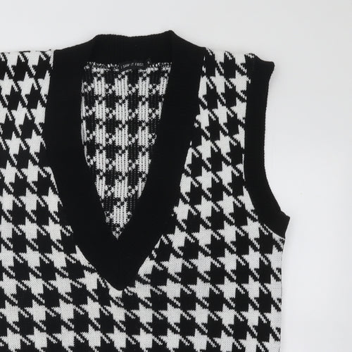 I SAW IT FIRST Womens Black V-Neck Geometric Acrylic Vest Jumper Size S