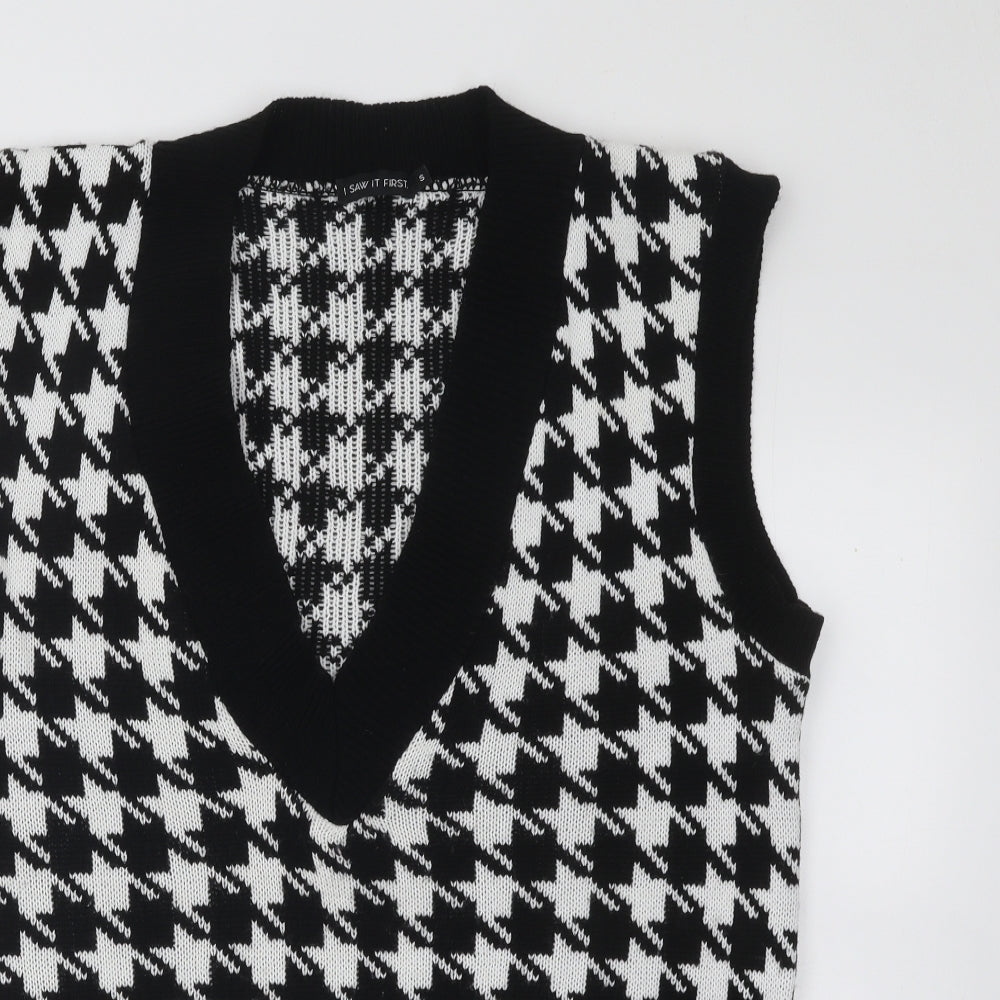 I SAW IT FIRST Womens Black V-Neck Geometric Acrylic Vest Jumper Size S