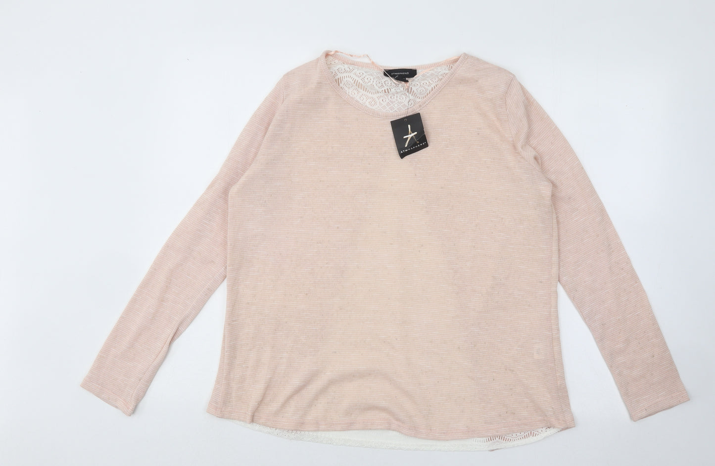 Atmosphere Womens Pink Round Neck Acrylic Pullover Jumper Size 12 - Lace Detail