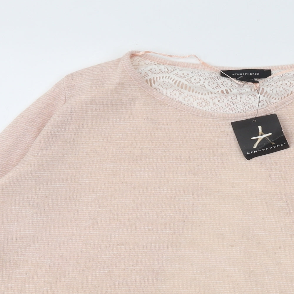 Atmosphere Womens Pink Round Neck Acrylic Pullover Jumper Size 12 - Lace Detail