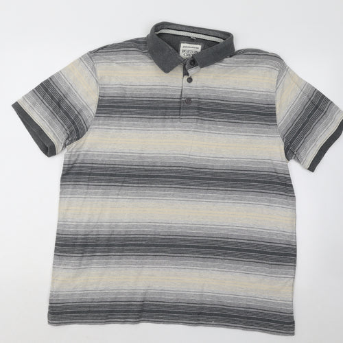 Boston Crew Mens Multicoloured Striped Cotton Polo Size L Collared Button