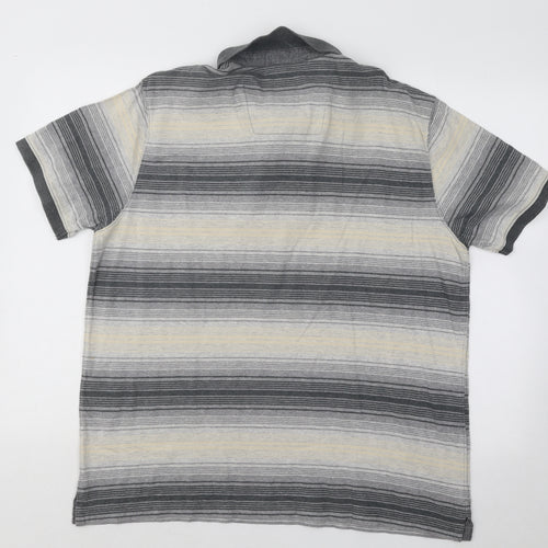 Boston Crew Mens Multicoloured Striped Cotton Polo Size L Collared Button