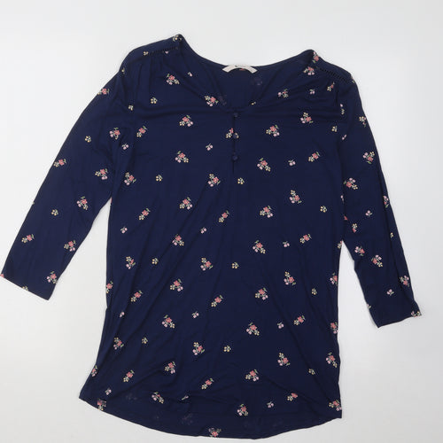 TU Womens Blue V-Neck Floral Modal Pullover Jumper Size 8