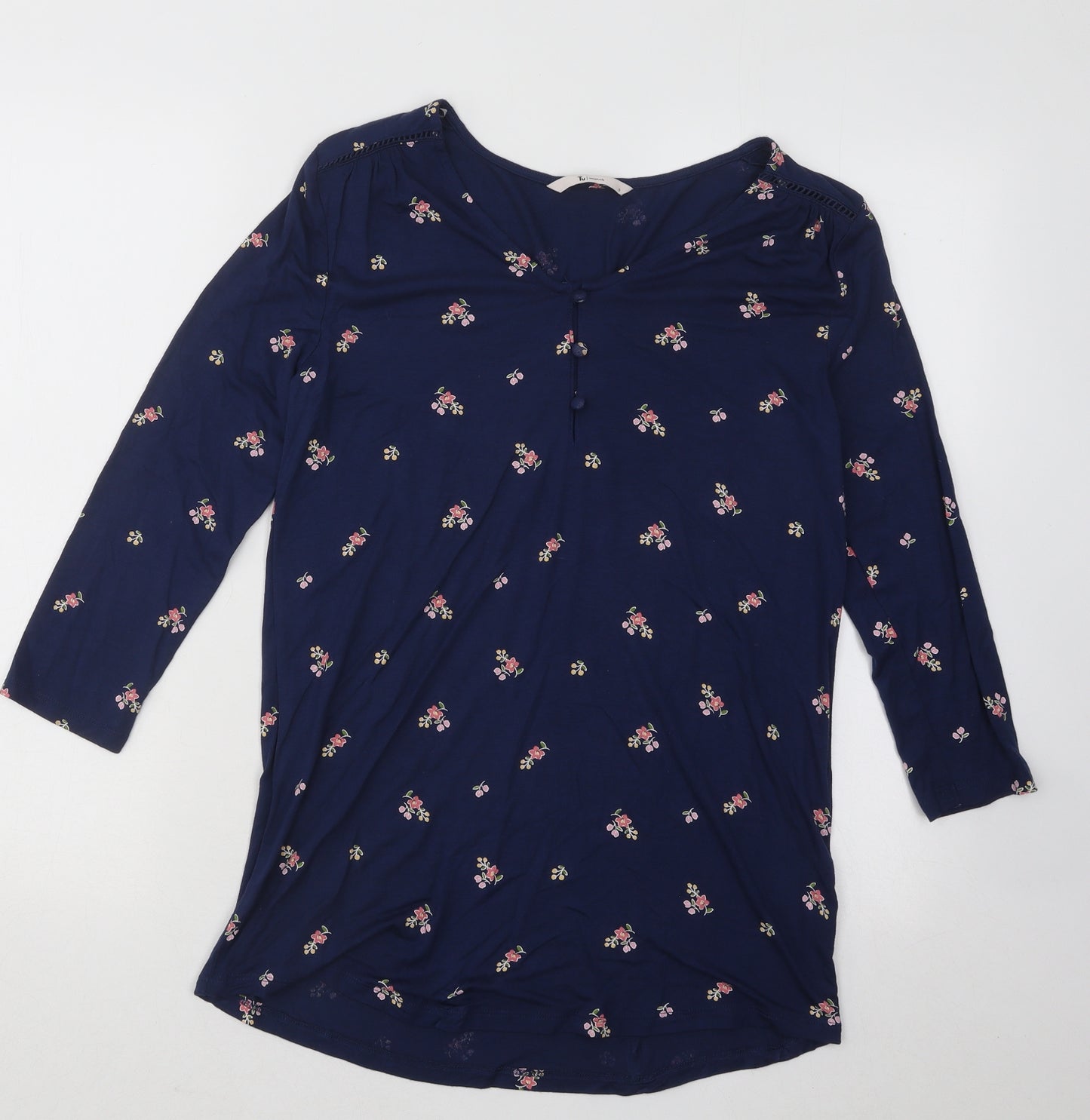TU Womens Blue V-Neck Floral Modal Pullover Jumper Size 8