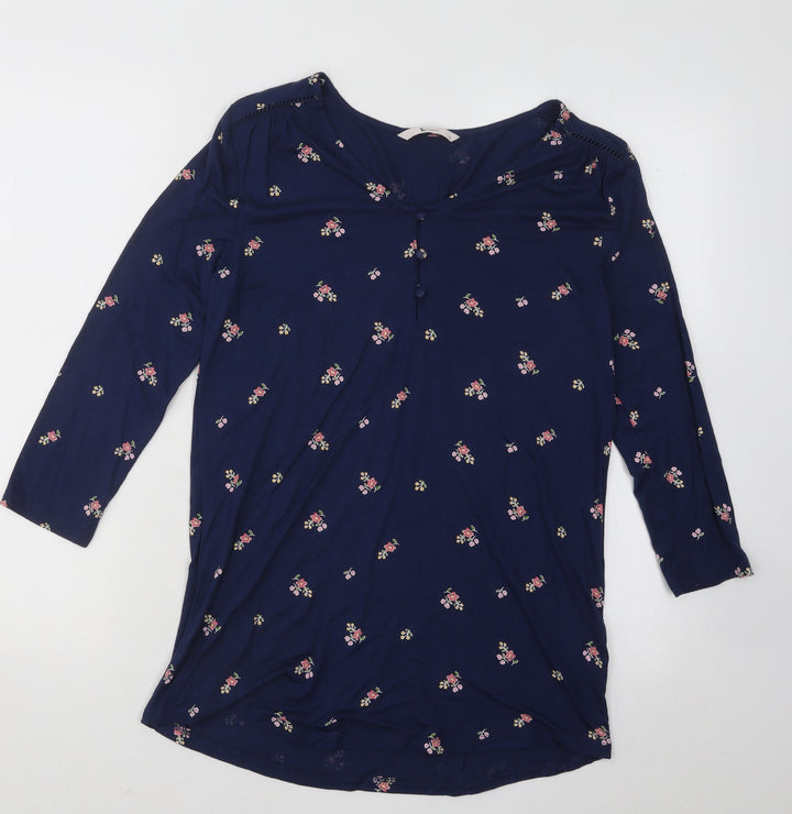 TU Womens Blue V-Neck Floral Modal Pullover Jumper Size 8