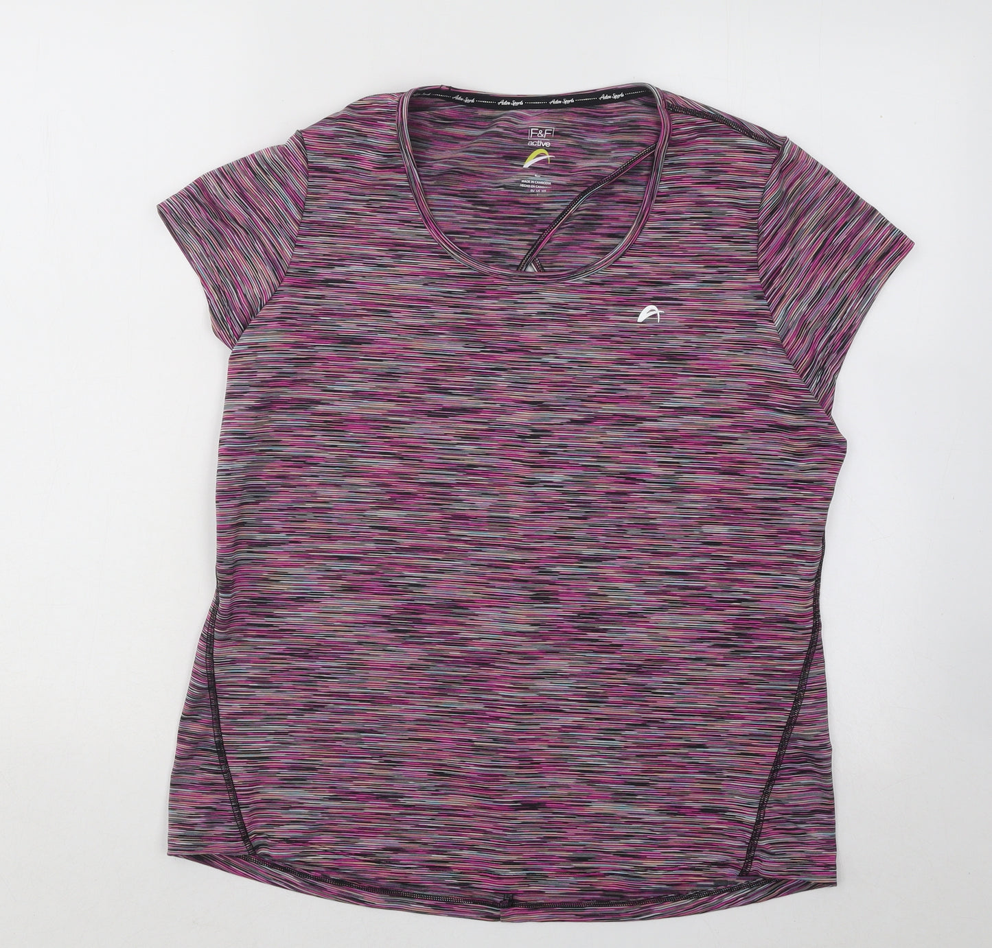 F&F Womens Multicoloured Polyester Basic T-Shirt Size L Scoop Neck Pullover