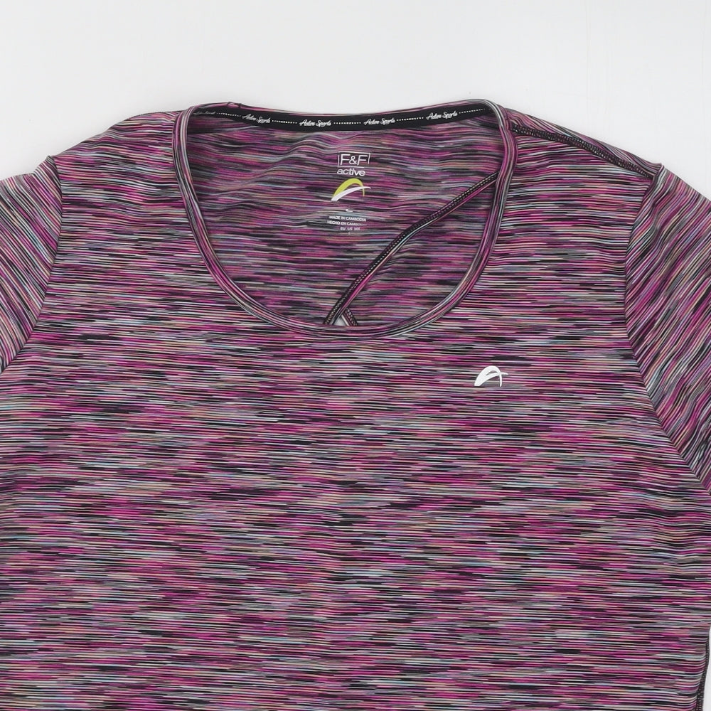 F&F Womens Multicoloured Polyester Basic T-Shirt Size L Scoop Neck Pullover