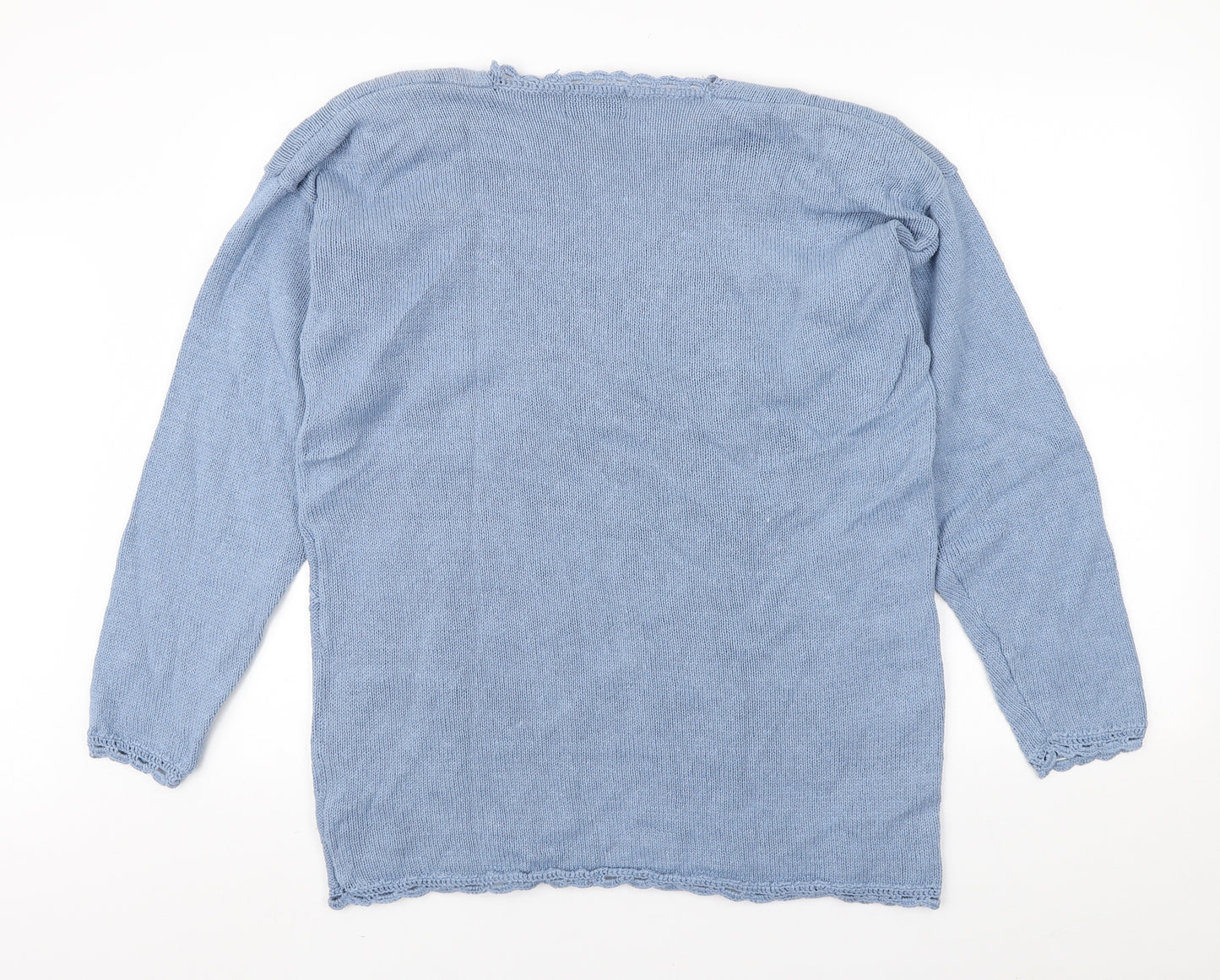 Late Edition Womens Blue V-Neck Ramie Pullover Jumper Size S - Embroidery