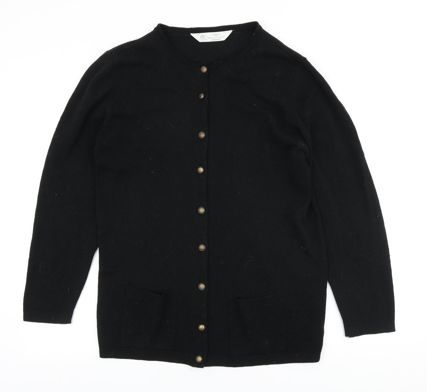 Marks and Spencer Womens Black Round Neck Wool Cardigan Jumper Size 12