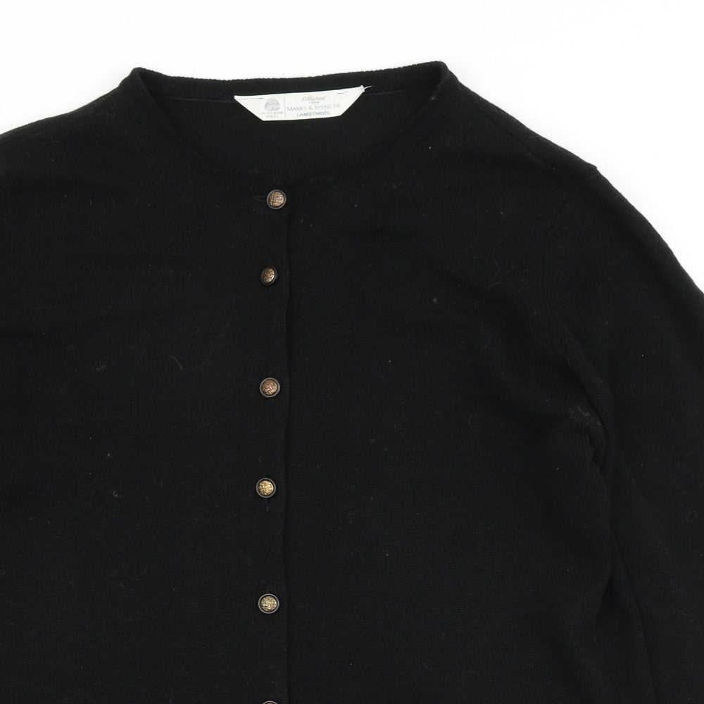 Marks and Spencer Womens Black Round Neck Wool Cardigan Jumper Size 12