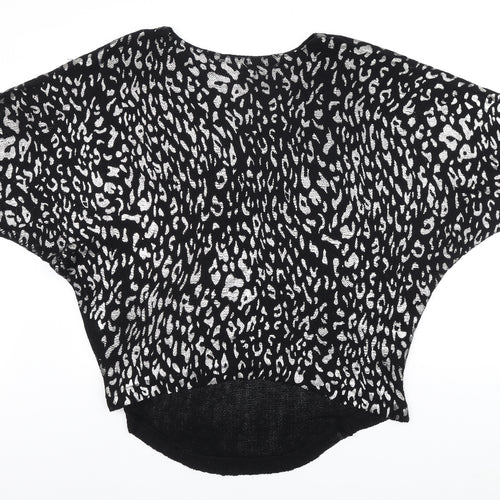 Casamia Womens Black Boat Neck Animal Print Acrylic Pullover Jumper Size L - Batwing