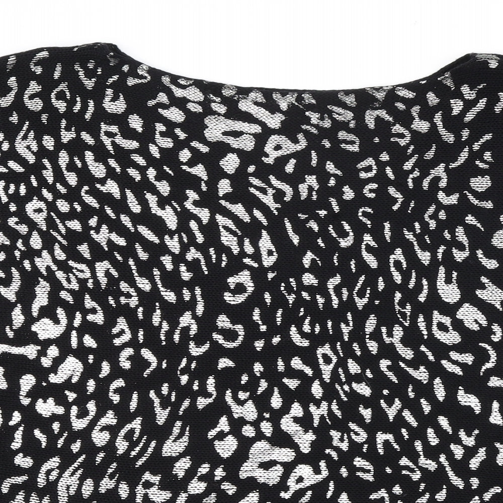 Casamia Womens Black Boat Neck Animal Print Acrylic Pullover Jumper Size L - Batwing