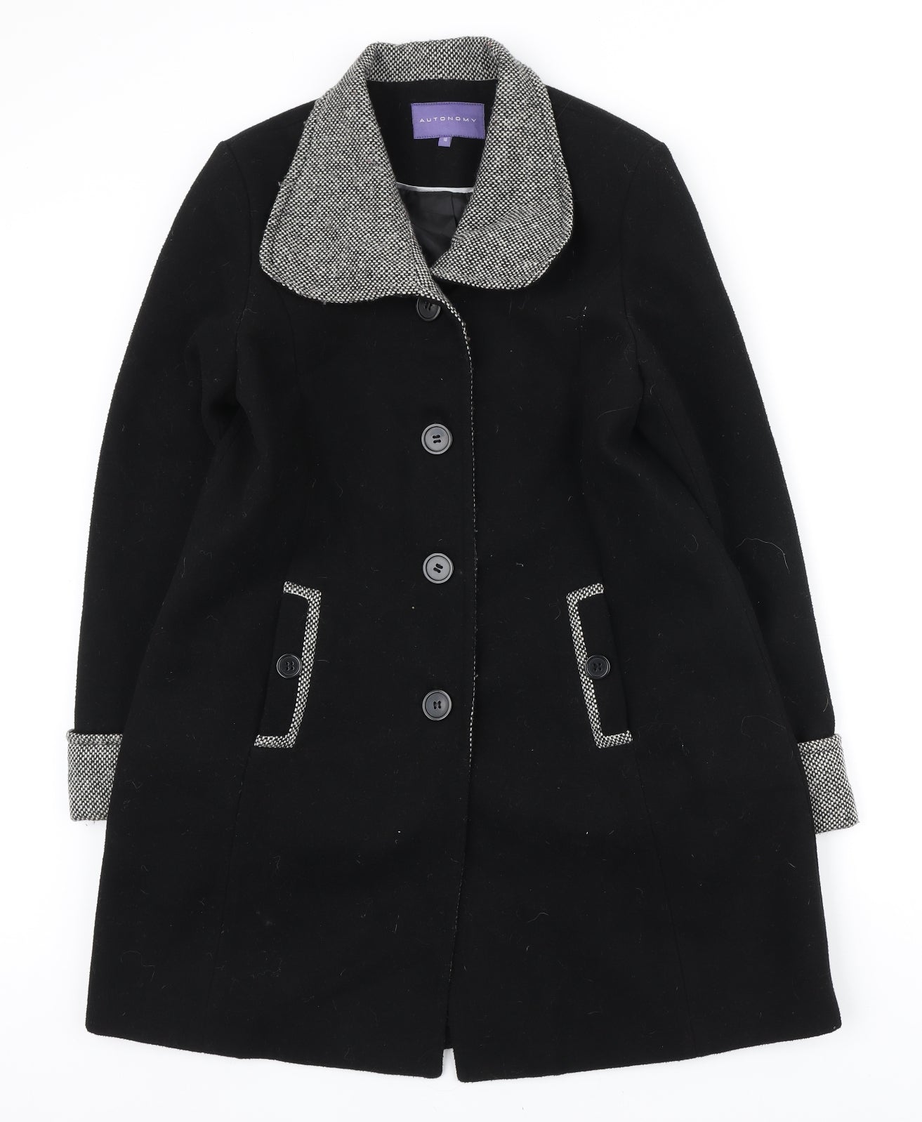 Autonomy Womens Black Overcoat Coat Size M Button