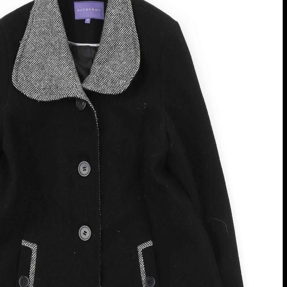Autonomy Womens Black Overcoat Coat Size M Button