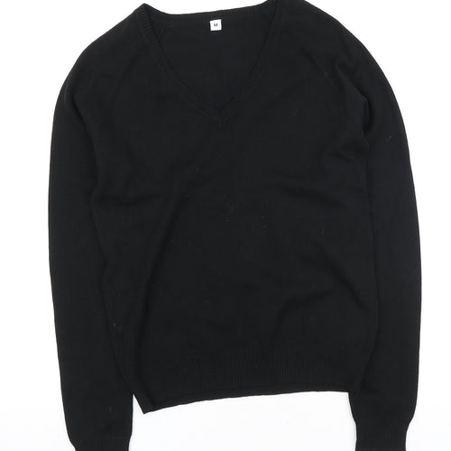Preworn Womens Black V-Neck Cotton Pullover Jumper Size M