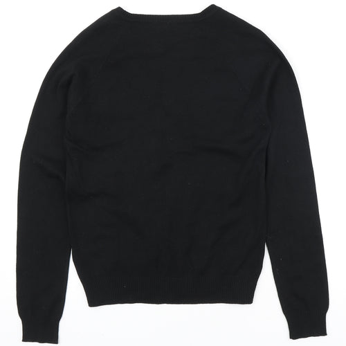 Preworn Womens Black V-Neck Cotton Pullover Jumper Size M