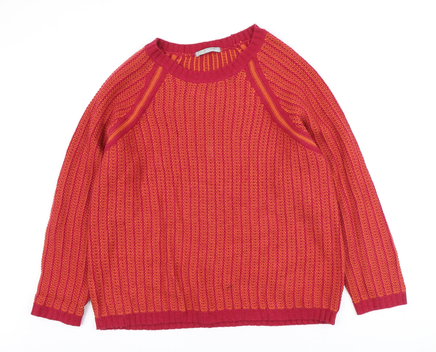 Marks and Spencer Womens Orange Round Neck Acrylic Pullover Jumper Size 20