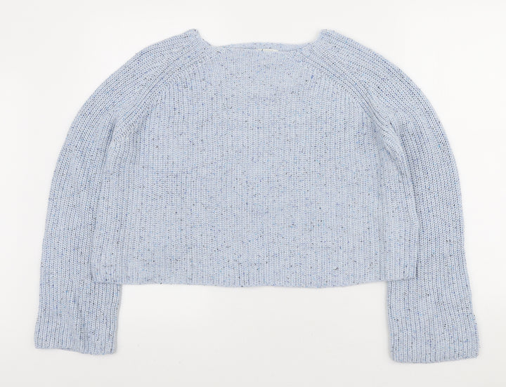 H&M Womens Blue Boat Neck Acrylic Pullover Jumper Size M