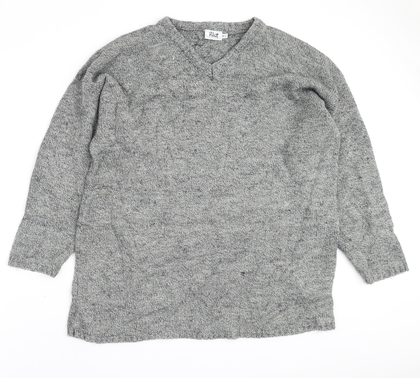 Pilot Mens Grey V-Neck Acrylic Pullover Jumper Size M