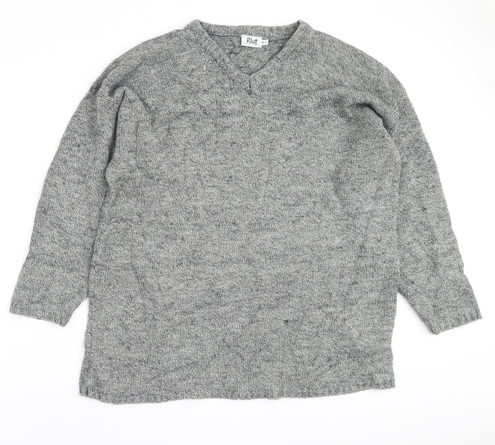 Pilot Mens Grey V-Neck Acrylic Pullover Jumper Size M