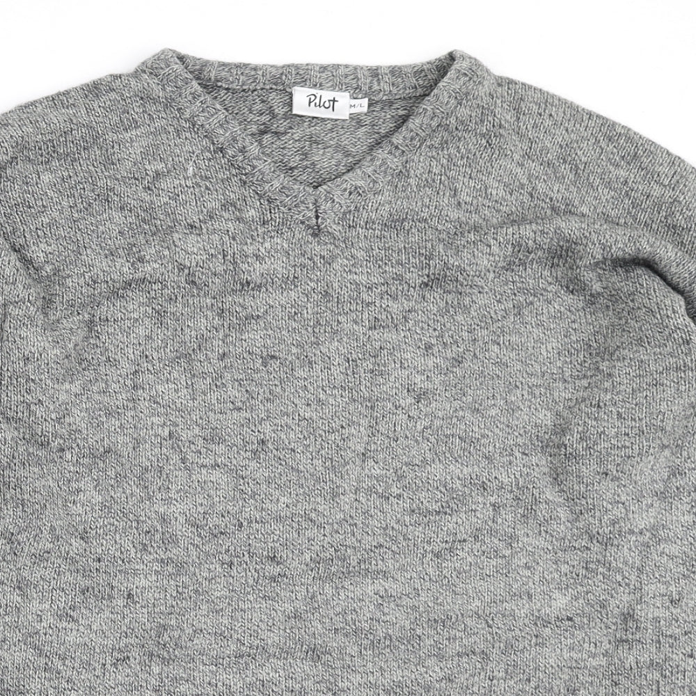 Pilot Mens Grey V-Neck Acrylic Pullover Jumper Size M