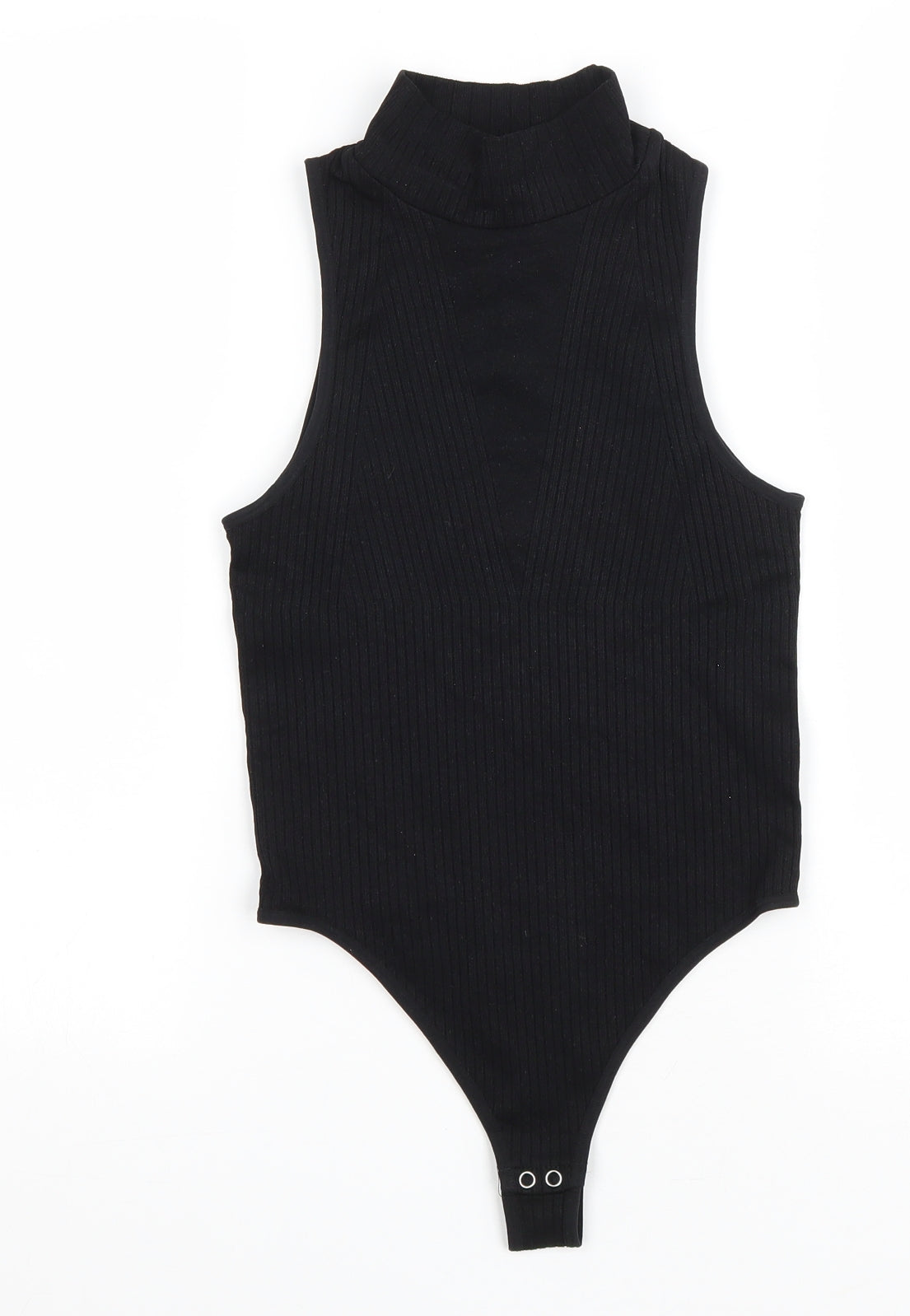 Bershka Womens Black Polyamide Bodysuit One-Piece Size XS Snap