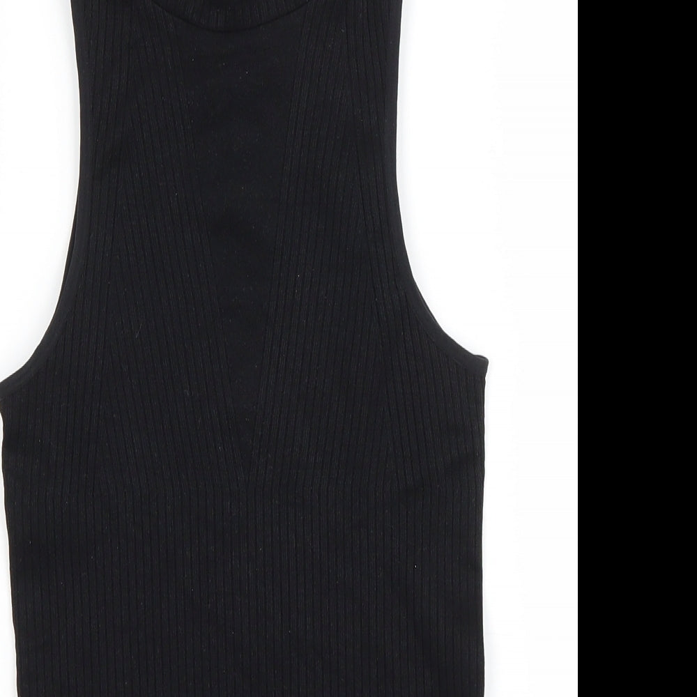 Bershka Womens Black Polyamide Bodysuit One-Piece Size XS Snap
