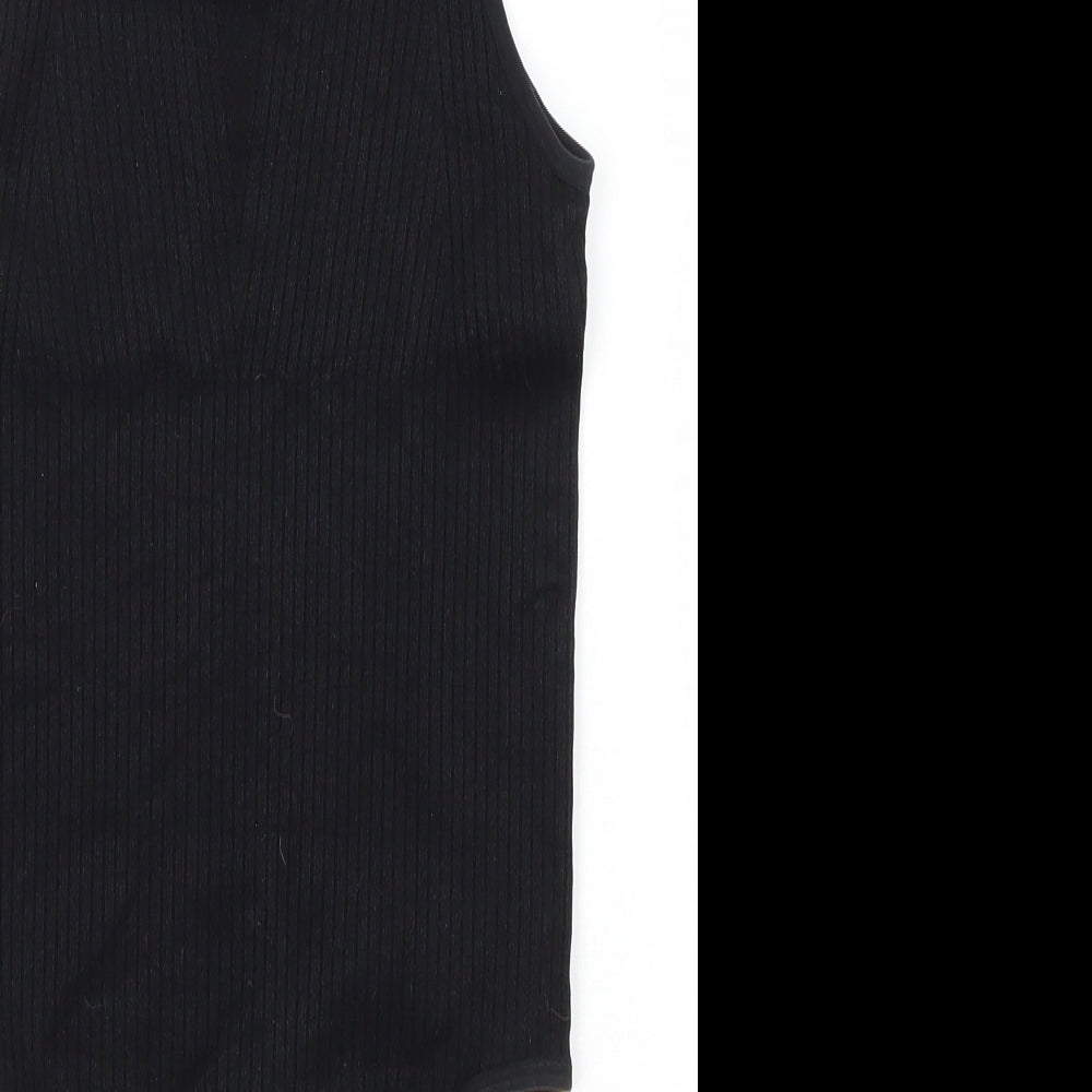Bershka Womens Black Polyamide Bodysuit One-Piece Size XS Snap