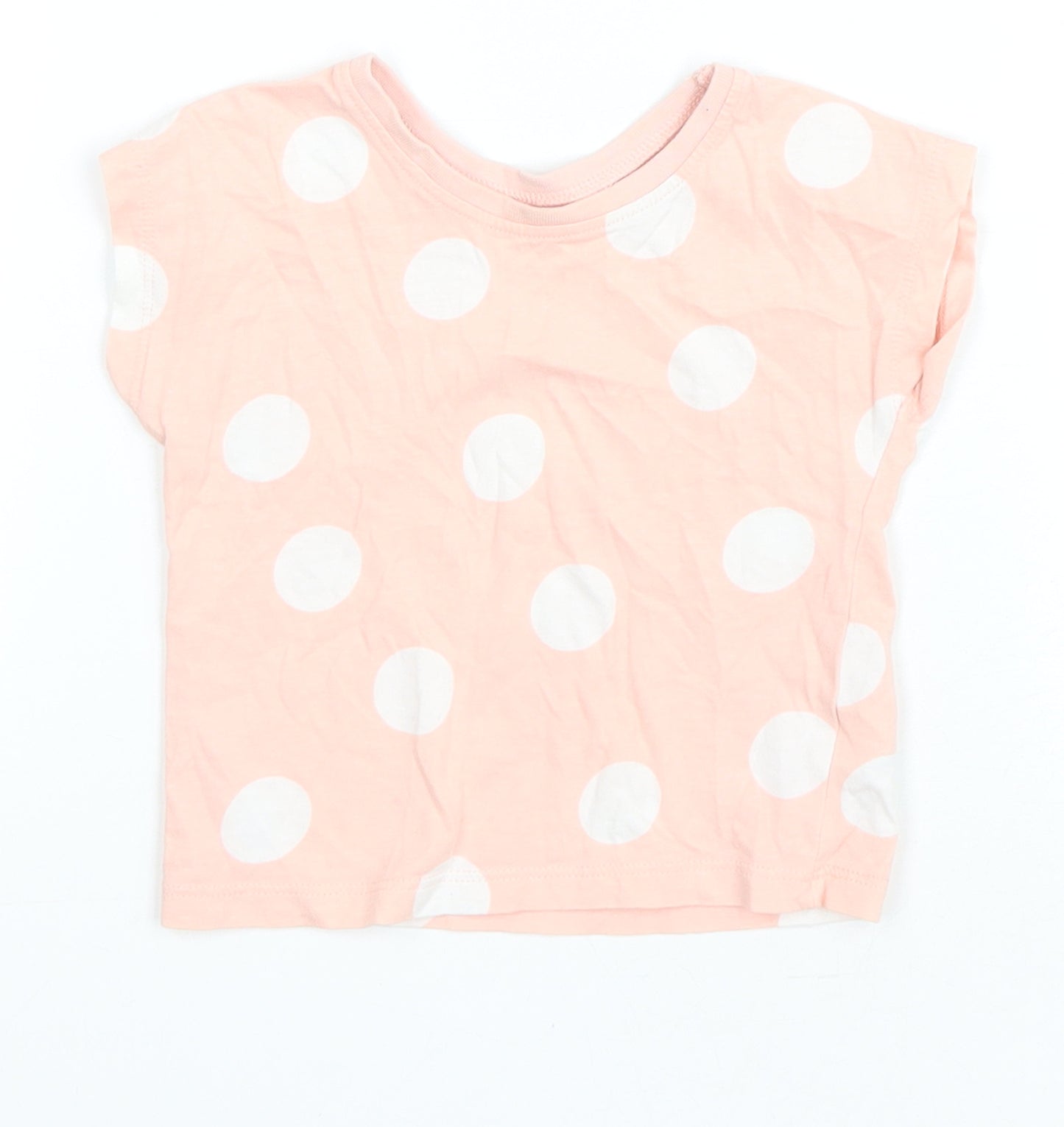 George Girls Pink Polka Dot Cotton Basic T-Shirt Size 6-9 Months Round Neck Pullover
