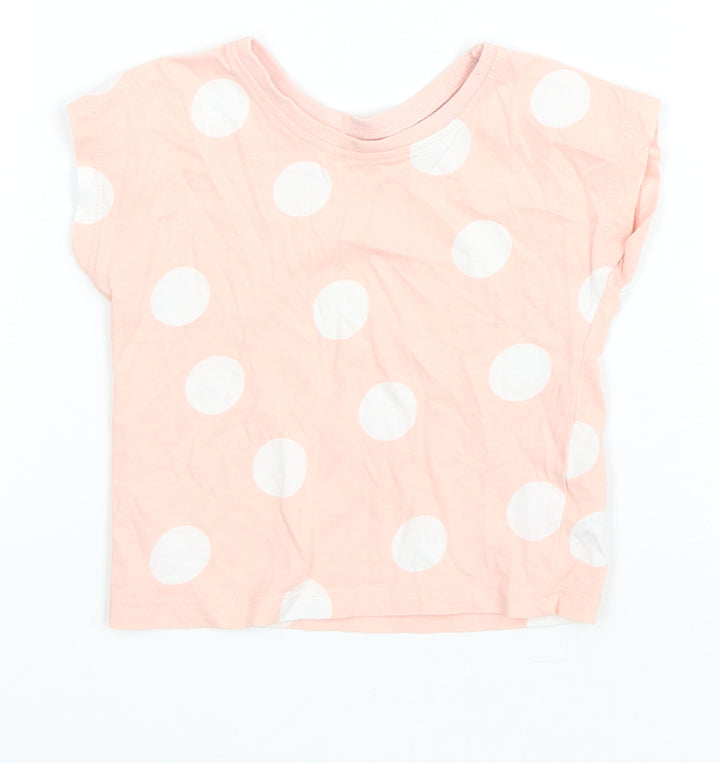 George Girls Pink Polka Dot Cotton Basic T-Shirt Size 6-9 Months Round Neck Pullover