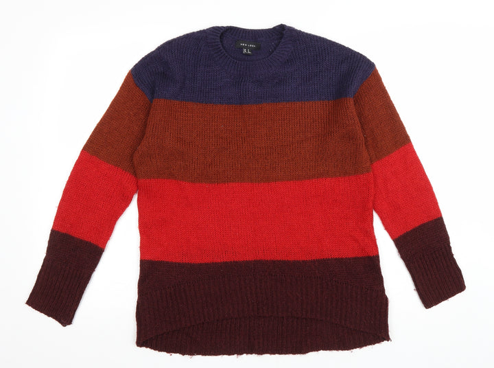 New Look Womens Multicoloured Round Neck Striped Acrylic Pullover Jumper Size S