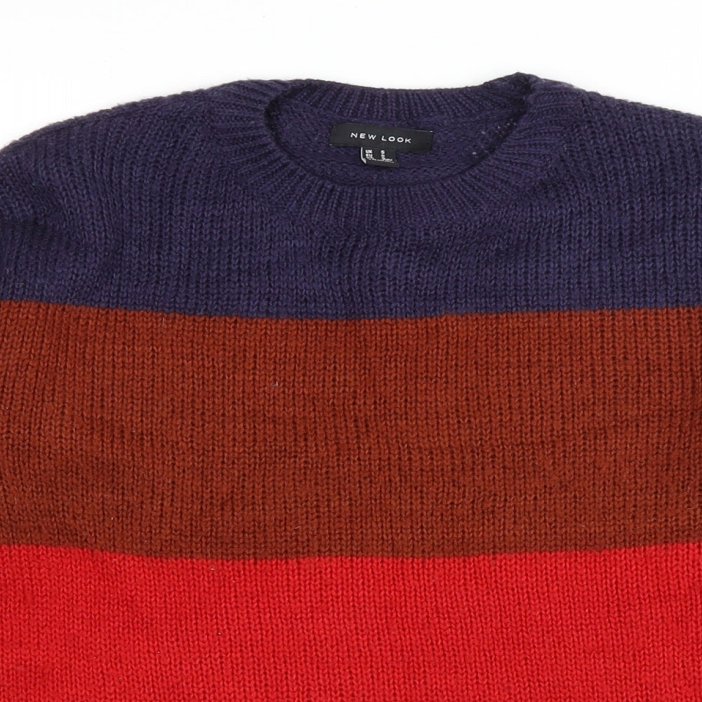 New Look Womens Multicoloured Round Neck Striped Acrylic Pullover Jumper Size S