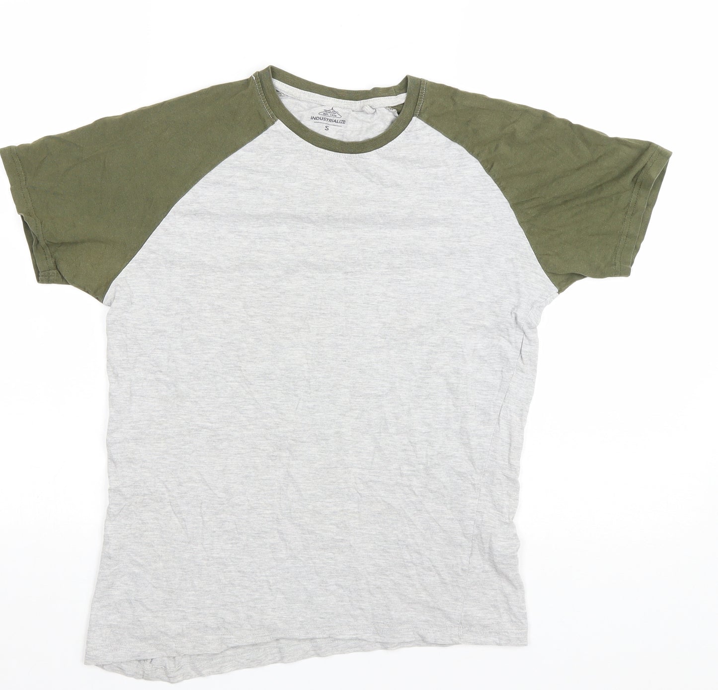 Industrialise Mens Grey Colourblock Cotton T-Shirt Size S Round Neck