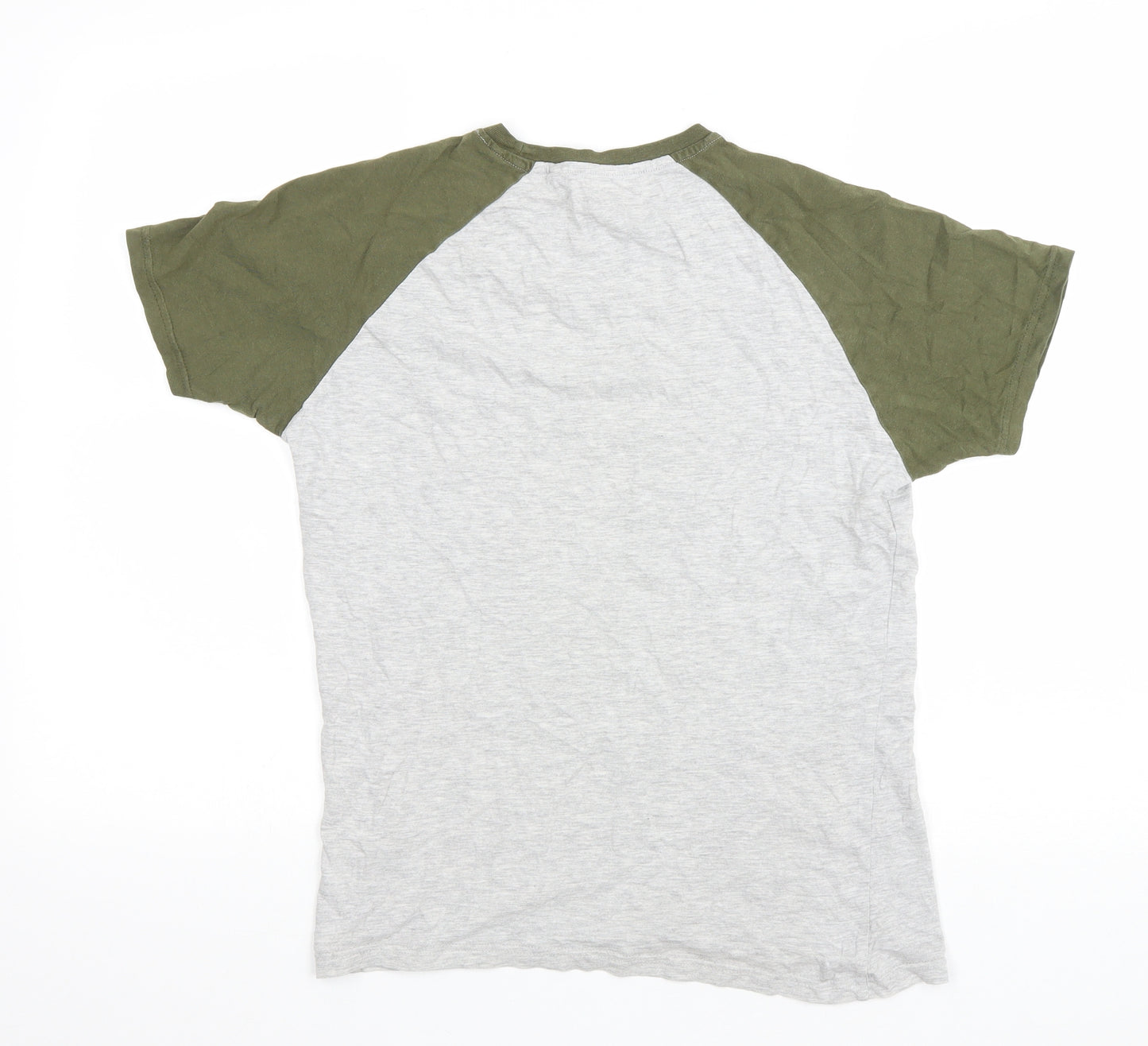 Industrialise Mens Grey Colourblock Cotton T-Shirt Size S Round Neck