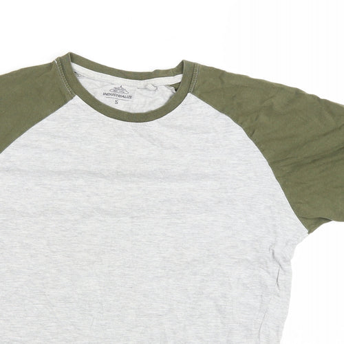 Industrialise Mens Grey Colourblock Cotton T-Shirt Size S Round Neck