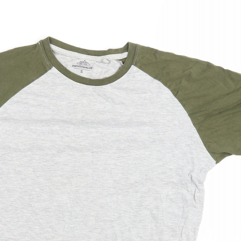 Industrialise Mens Grey Colourblock Cotton T-Shirt Size S Round Neck