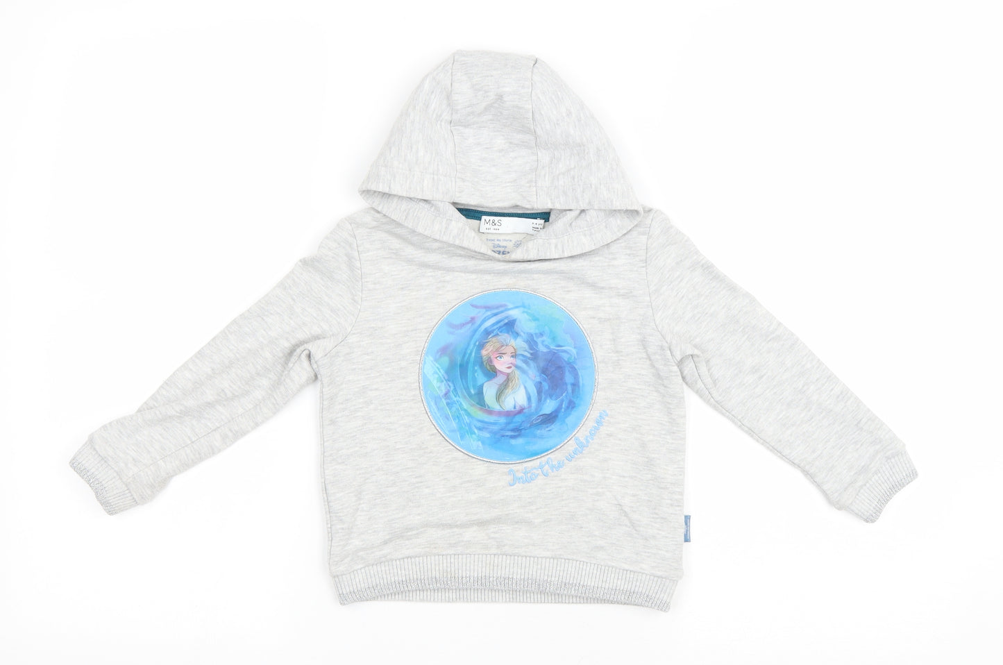 Marks and Spencer Girls Grey Polyester Pullover Hoodie Size 3-4 Years Pullover - Disney Frozen