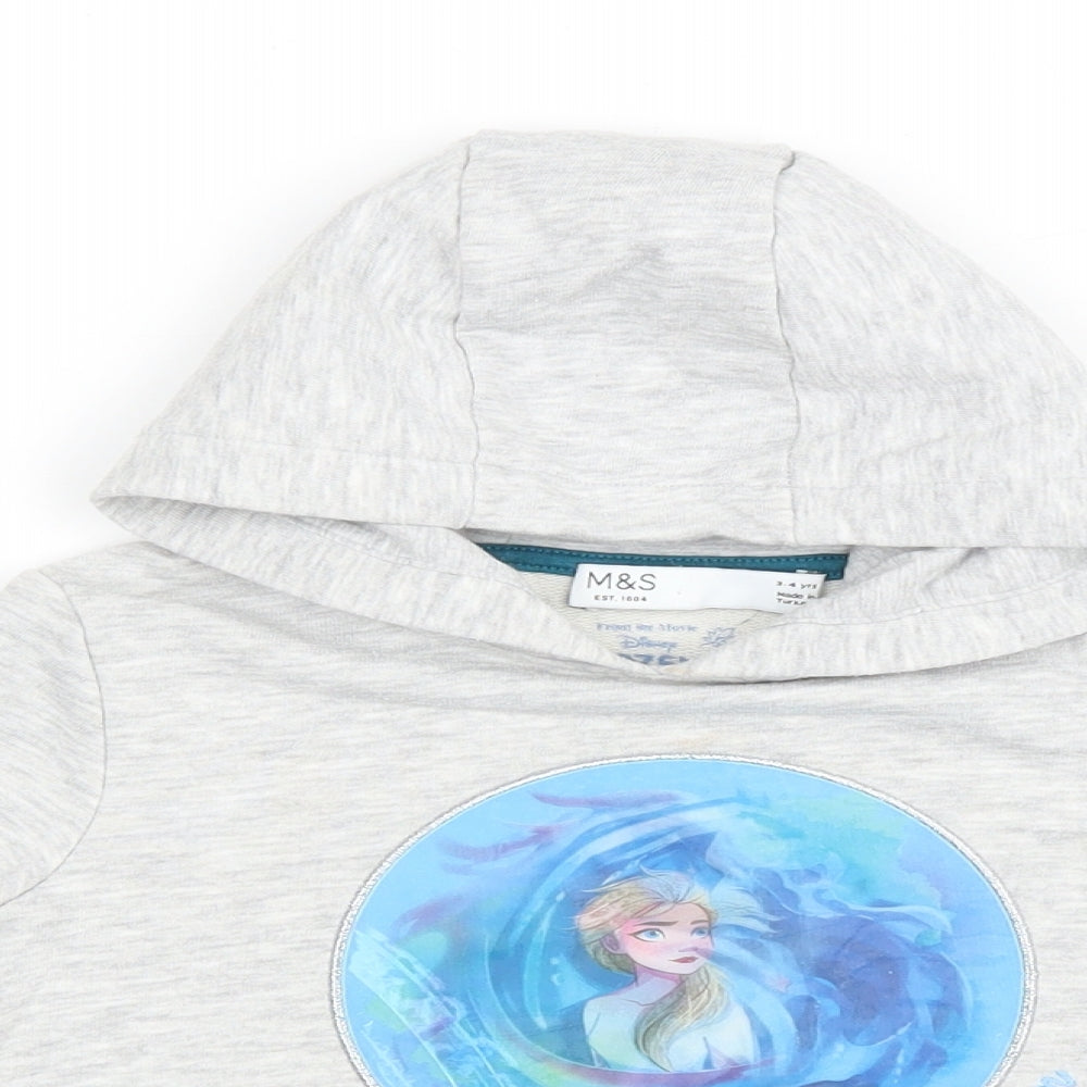 Marks and Spencer Girls Grey Polyester Pullover Hoodie Size 3-4 Years Pullover - Disney Frozen