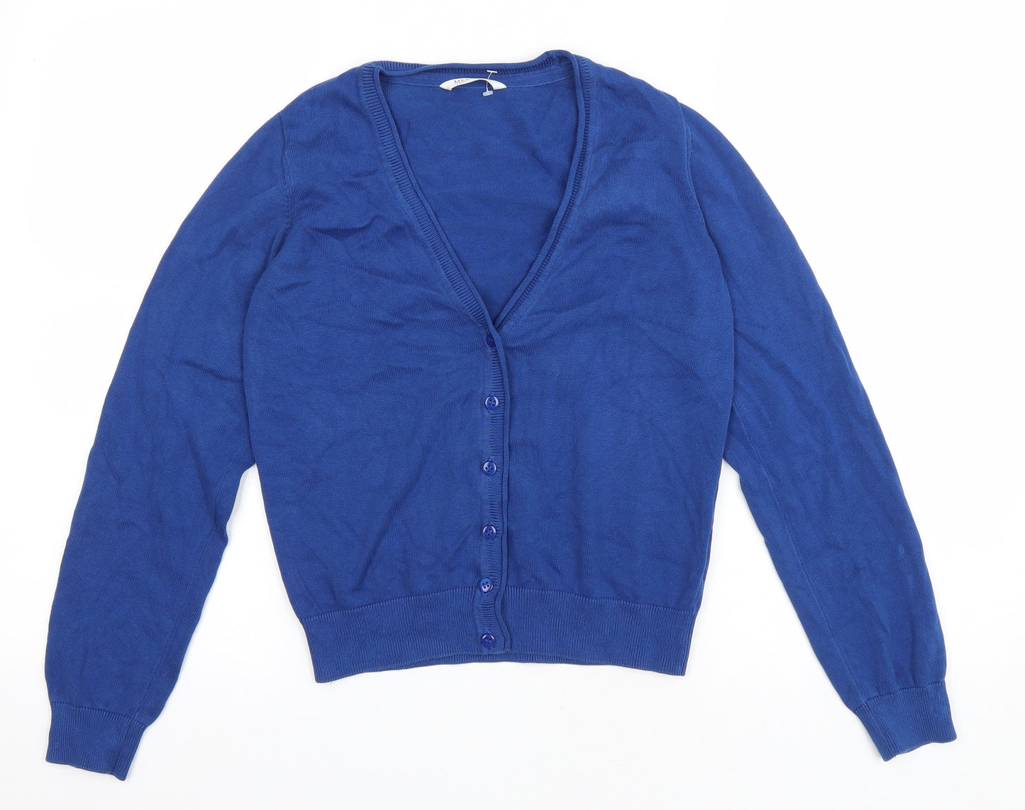 Marks and Spencer Girls Blue V-Neck Cotton Cardigan Jumper Size 10-11 Years Button