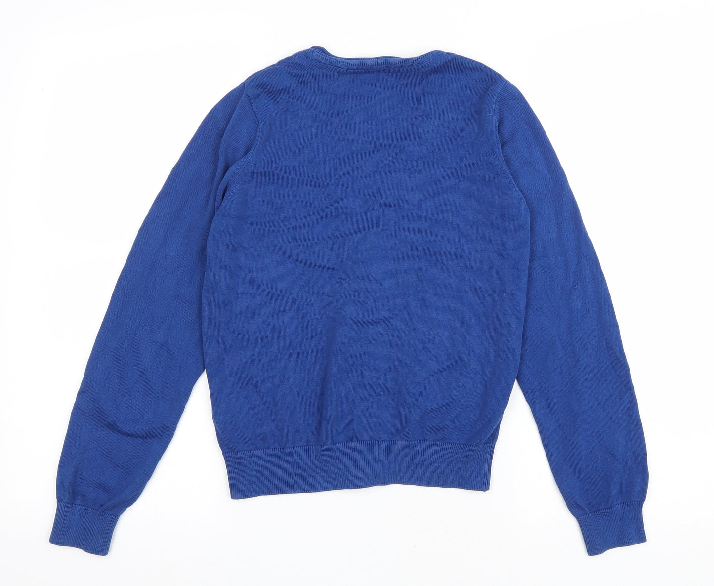 Marks and Spencer Girls Blue V-Neck Cotton Cardigan Jumper Size 10-11 Years Button