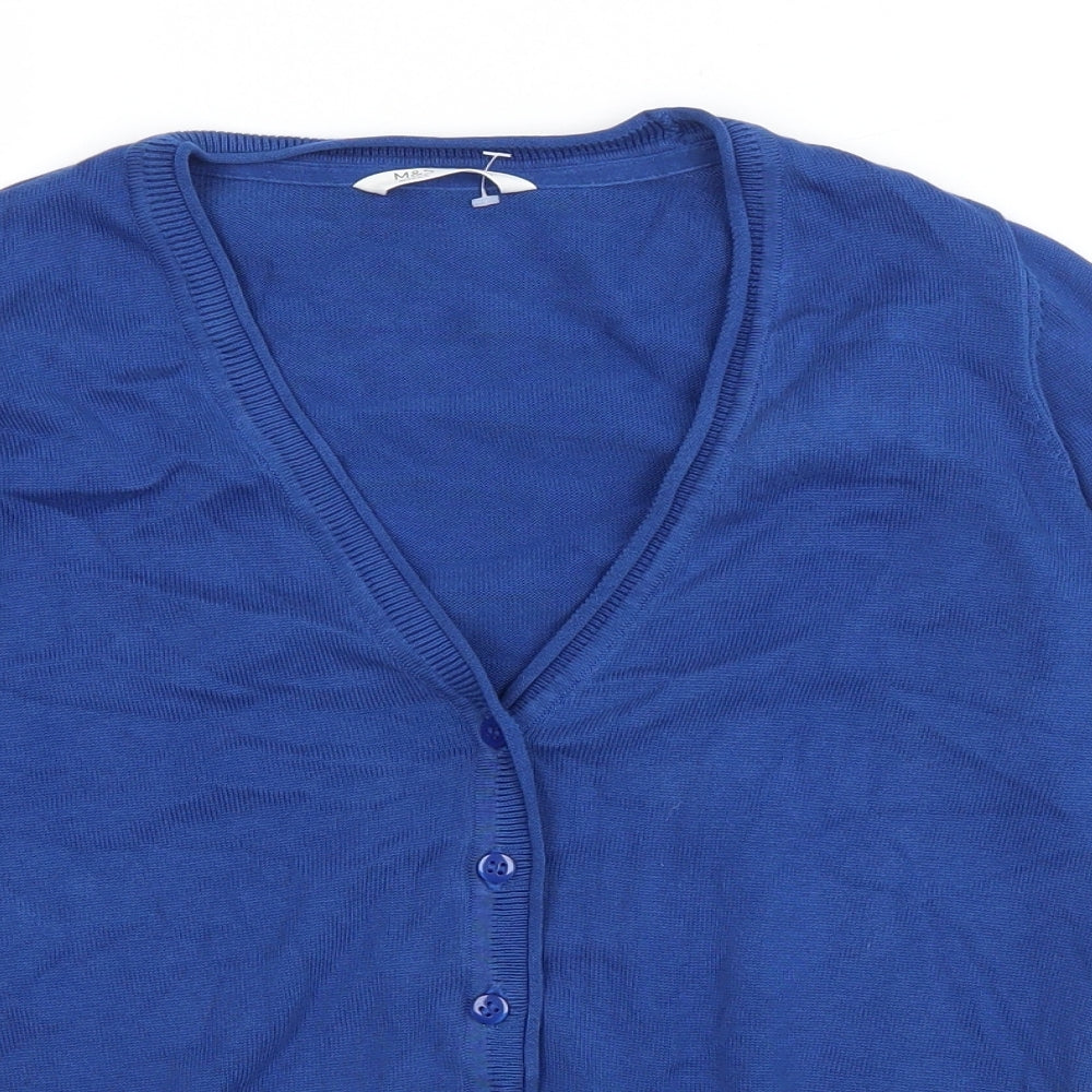 Marks and Spencer Girls Blue V-Neck Cotton Cardigan Jumper Size 10-11 Years Button
