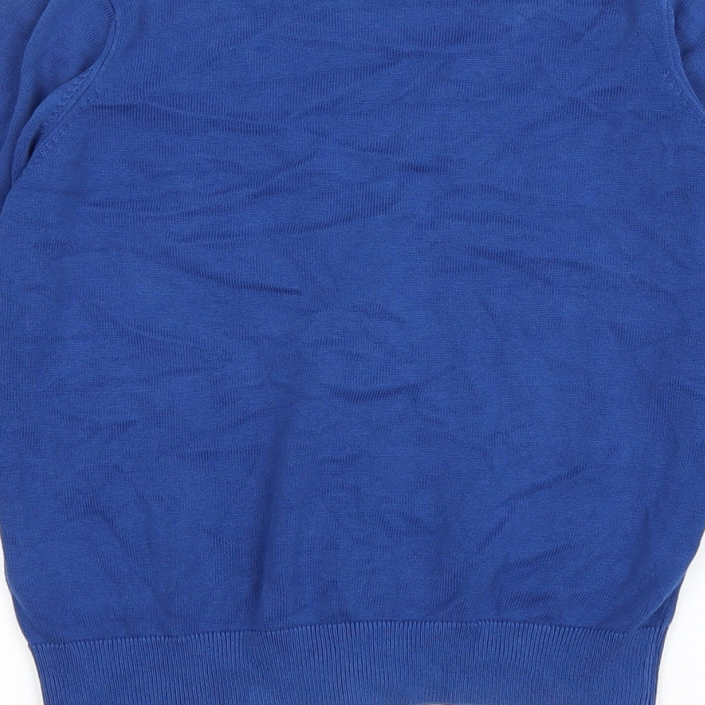 Marks and Spencer Girls Blue V-Neck Cotton Cardigan Jumper Size 10-11 Years Button
