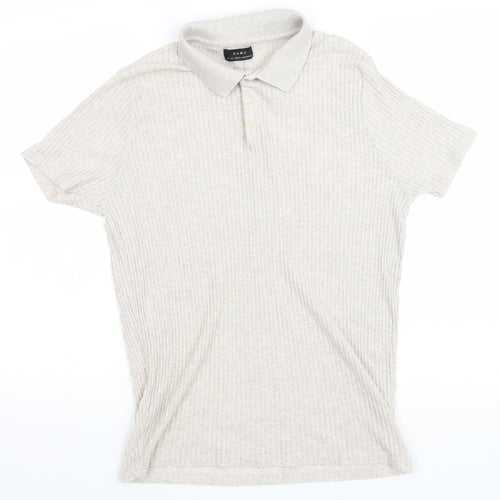 Zara Womens Beige Cotton Basic Polo Size L Collared