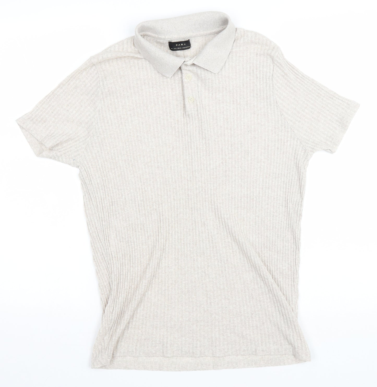 Zara Womens Beige Cotton Basic Polo Size L Collared