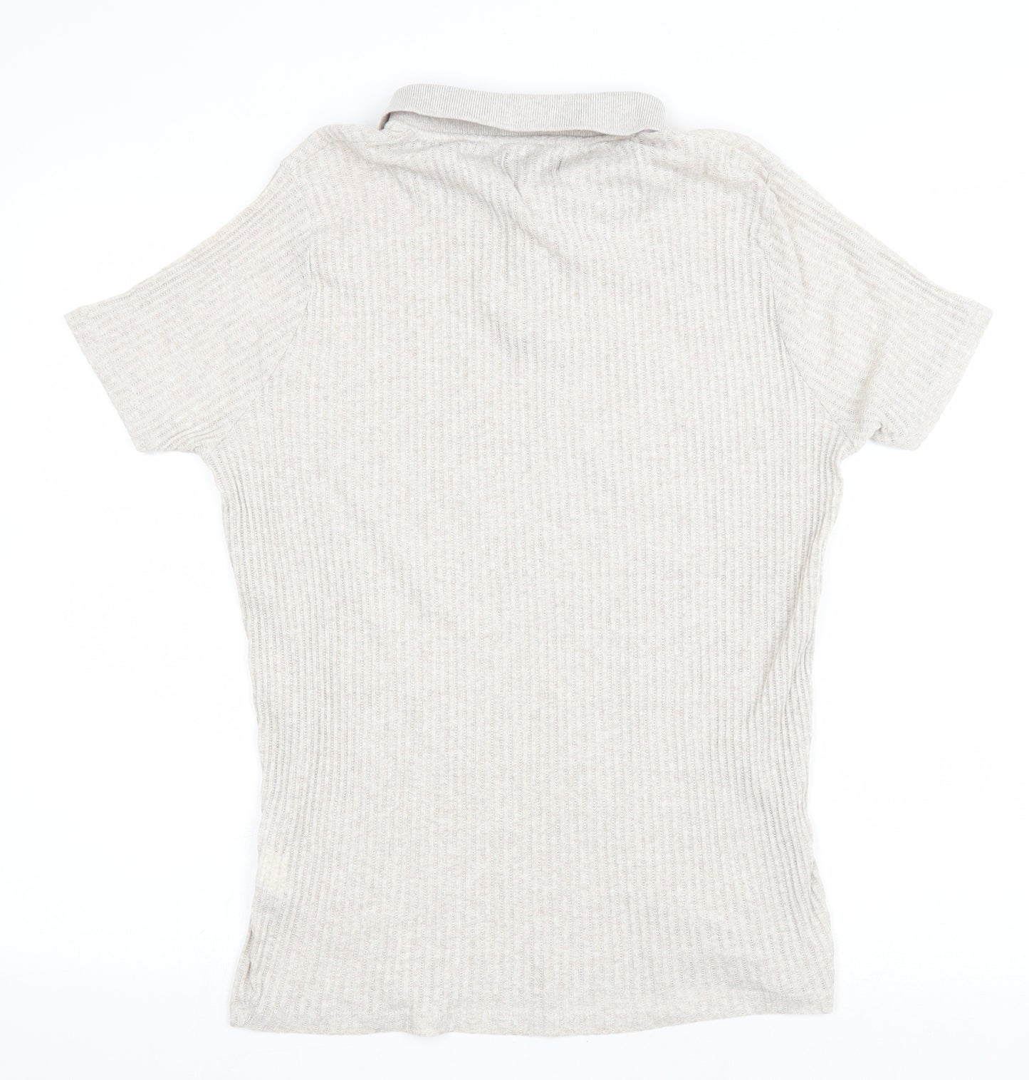 Zara Womens Beige Cotton Basic Polo Size L Collared