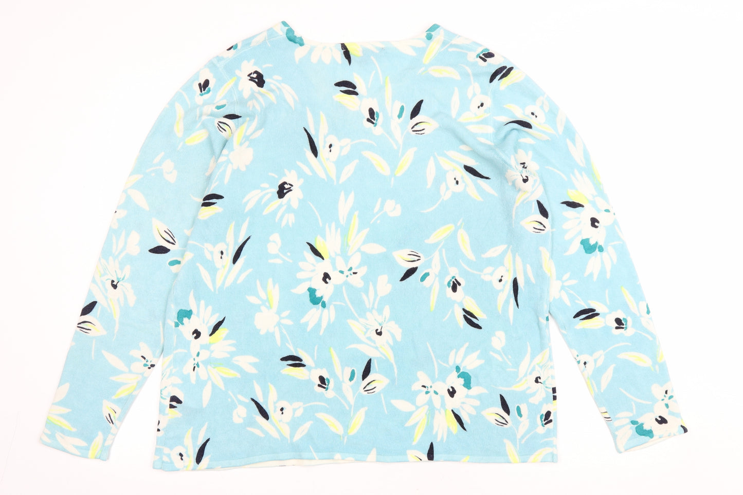 Bonmarché Womens Blue Scoop Neck Floral Acrylic Pullover Jumper Size 20