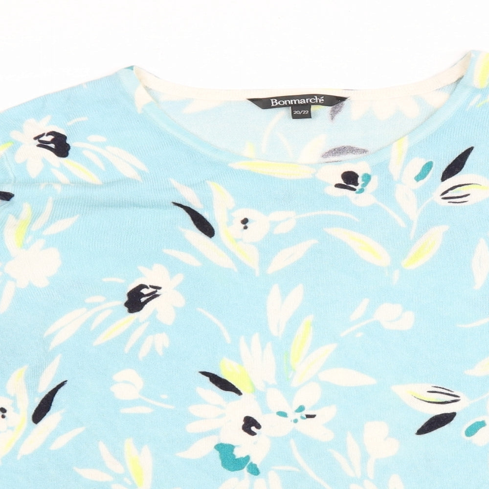 Bonmarché Womens Blue Scoop Neck Floral Acrylic Pullover Jumper Size 20