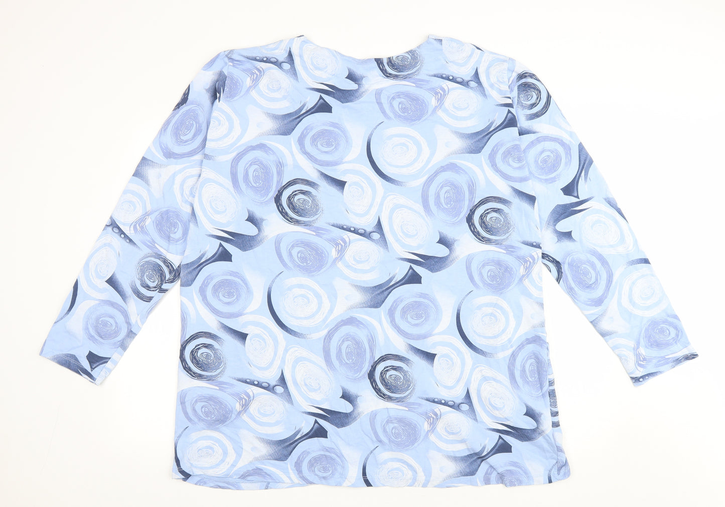 Made in Italy Womens Blue Geometric Polyester Basic T-Shirt Size 2XL Scoop Neck - Spirals