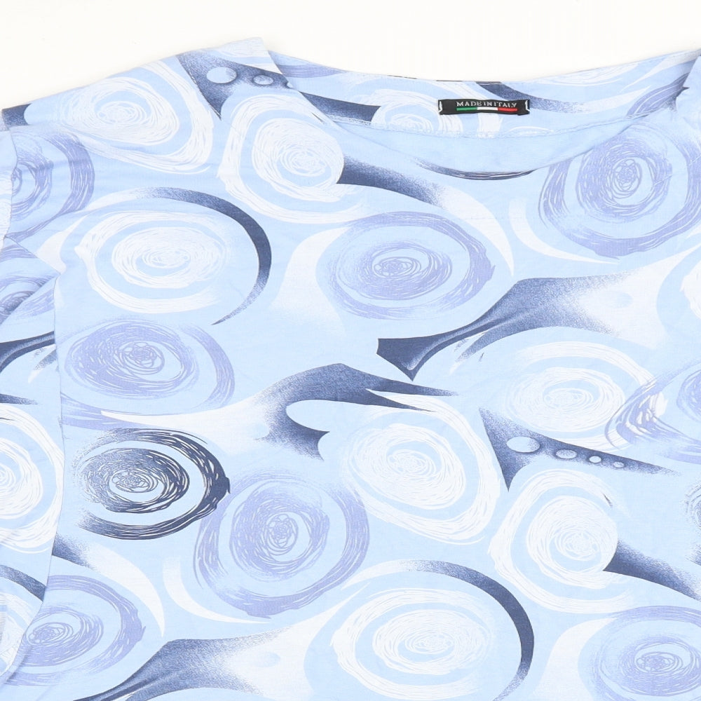 Made in Italy Womens Blue Geometric Polyester Basic T-Shirt Size 2XL Scoop Neck - Spirals